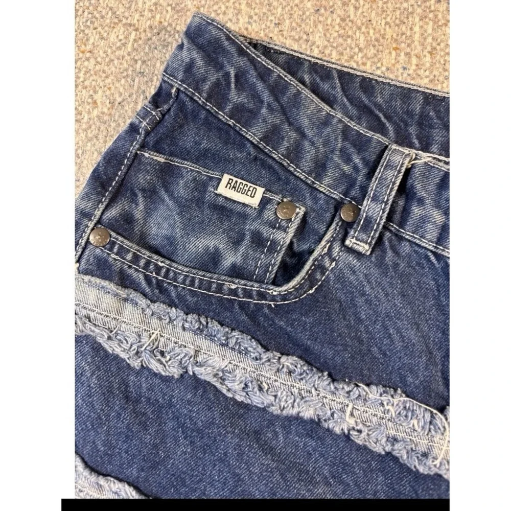 Ragged Jeans Y2K Wide Leg Blue Denim Striped Jeans Womens Size 26 - Picture 2 of 8
